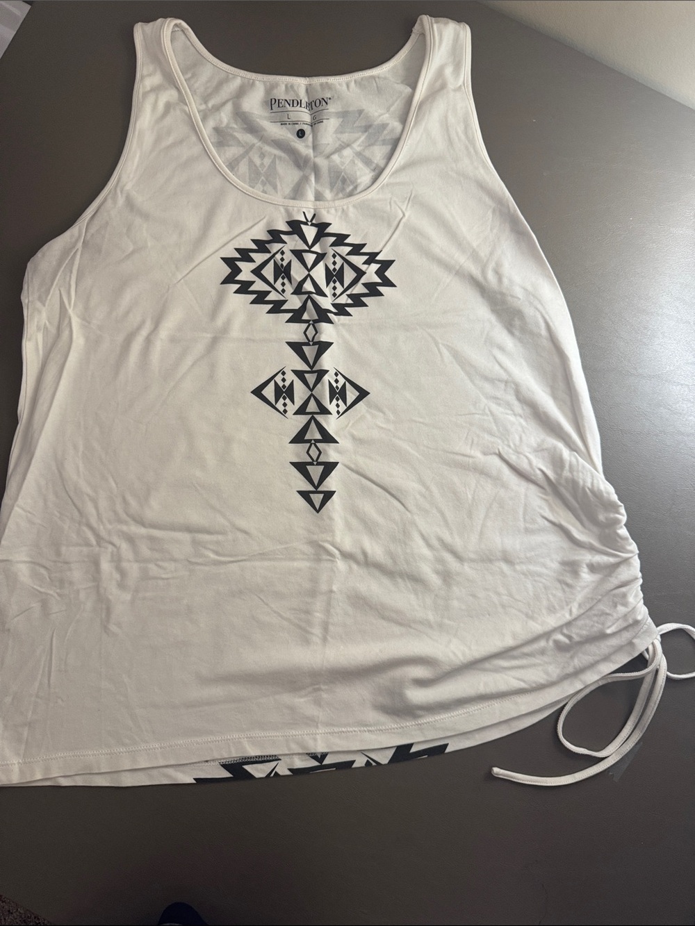 Pendleton White Tank with Black Geometric Aztec Motif